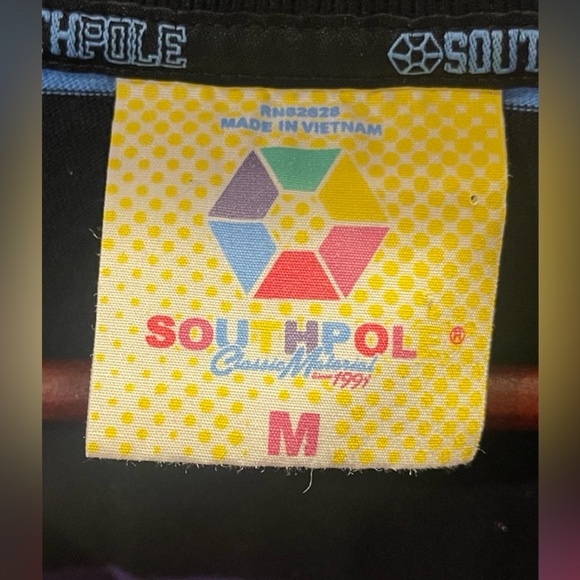 Southpole Shirt Mens Medium Black With Stripes Short Sleeve Polo 1991 Vintage - Picture 3 of 6